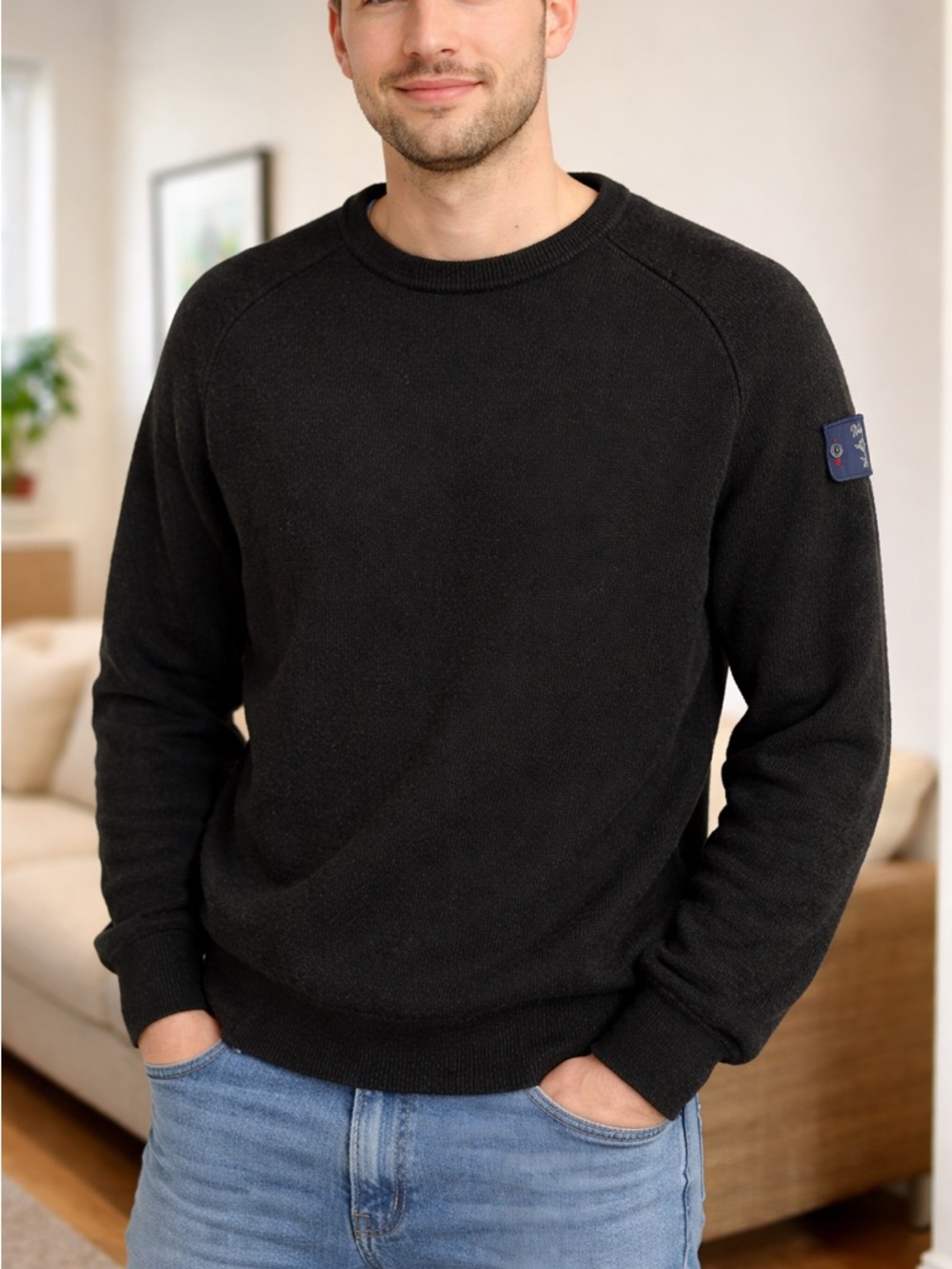 Nautica 100% pure wool-  Made in Italy Black Crewneck Sweater -